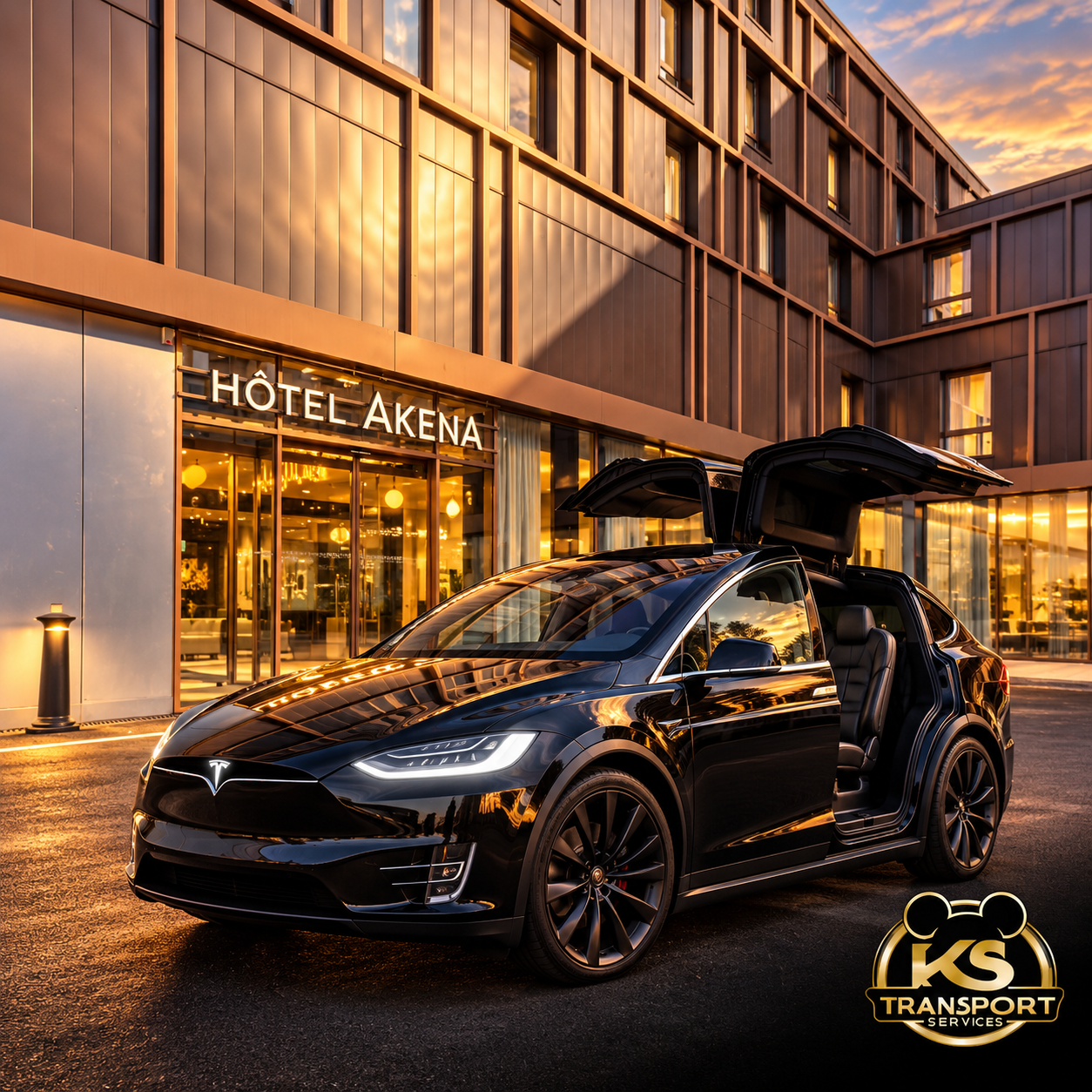 Transfer from Orly to Hôtel Akena Serris Val d’Europe with a KS Transport Services Tesla Model X