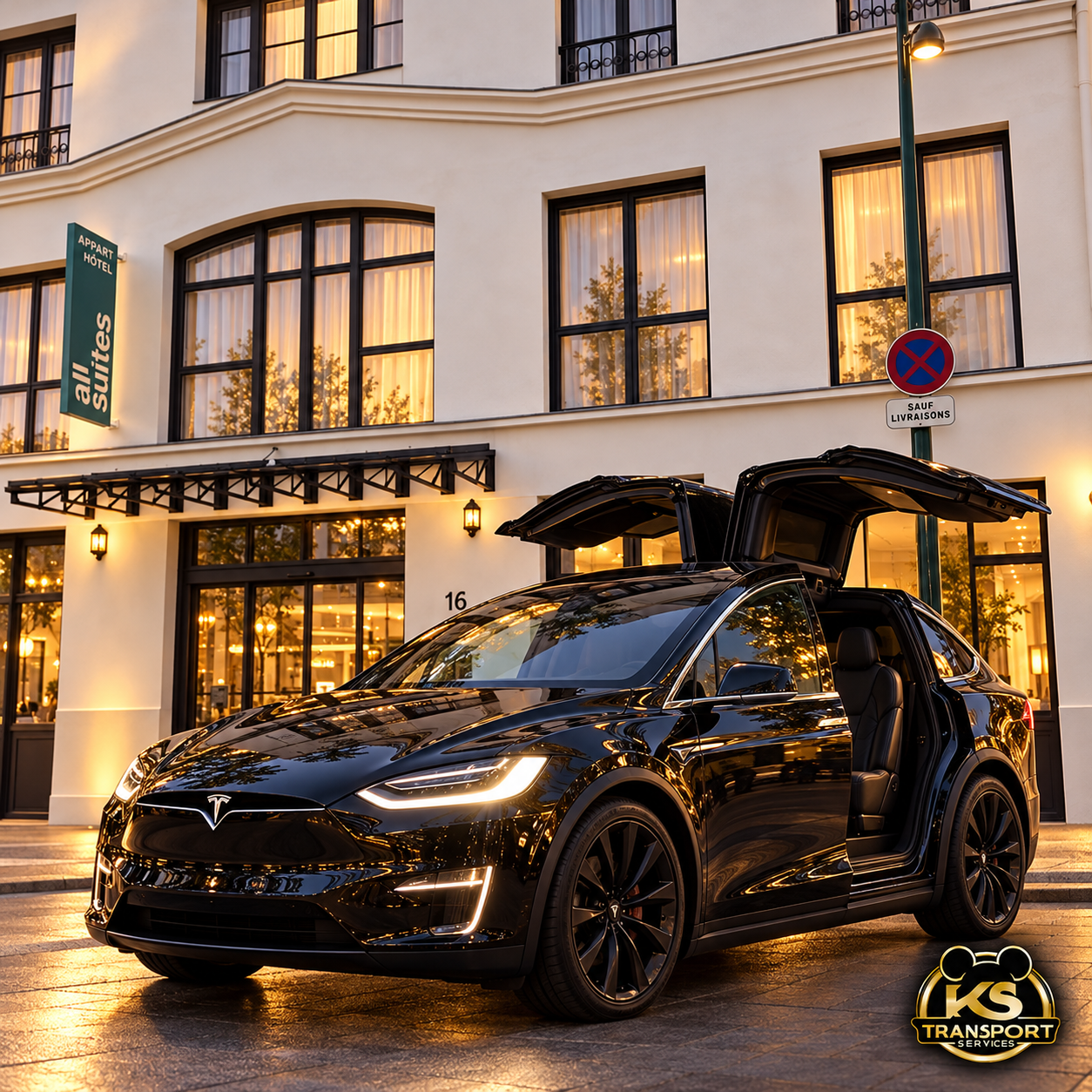 Traslado de Orly a All Suites Appart Hôtel Val d’Europe en Tesla Model X con KS Transport Services