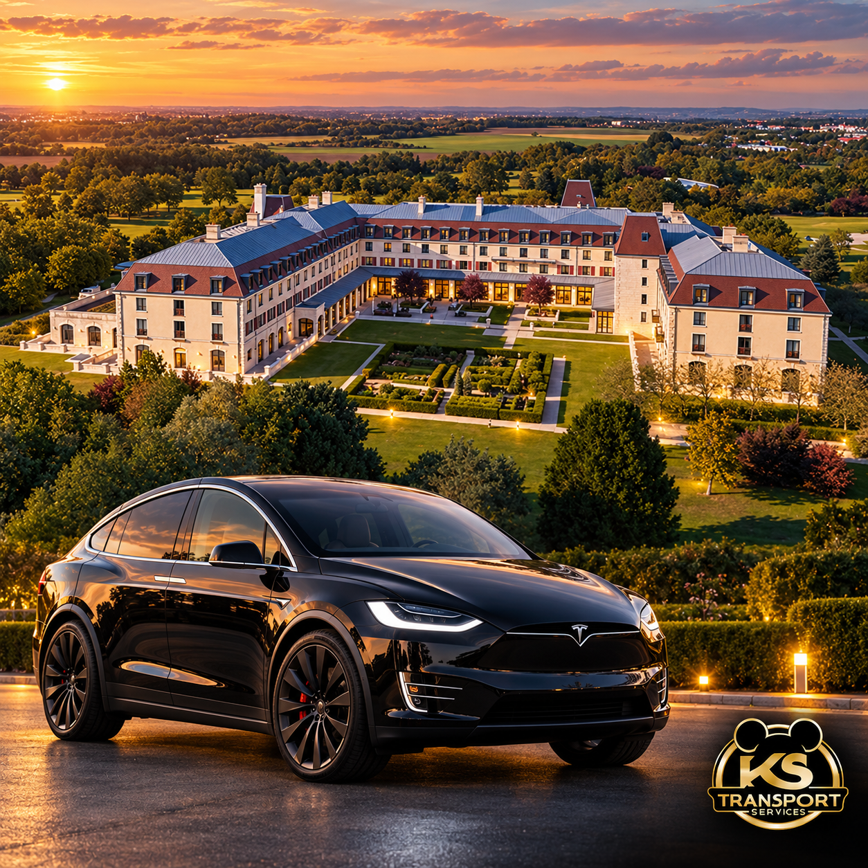 Traslado de CDG a Crowne Plaza Paris Marne-la-Vallée en Tesla Model X con KS Transport Services