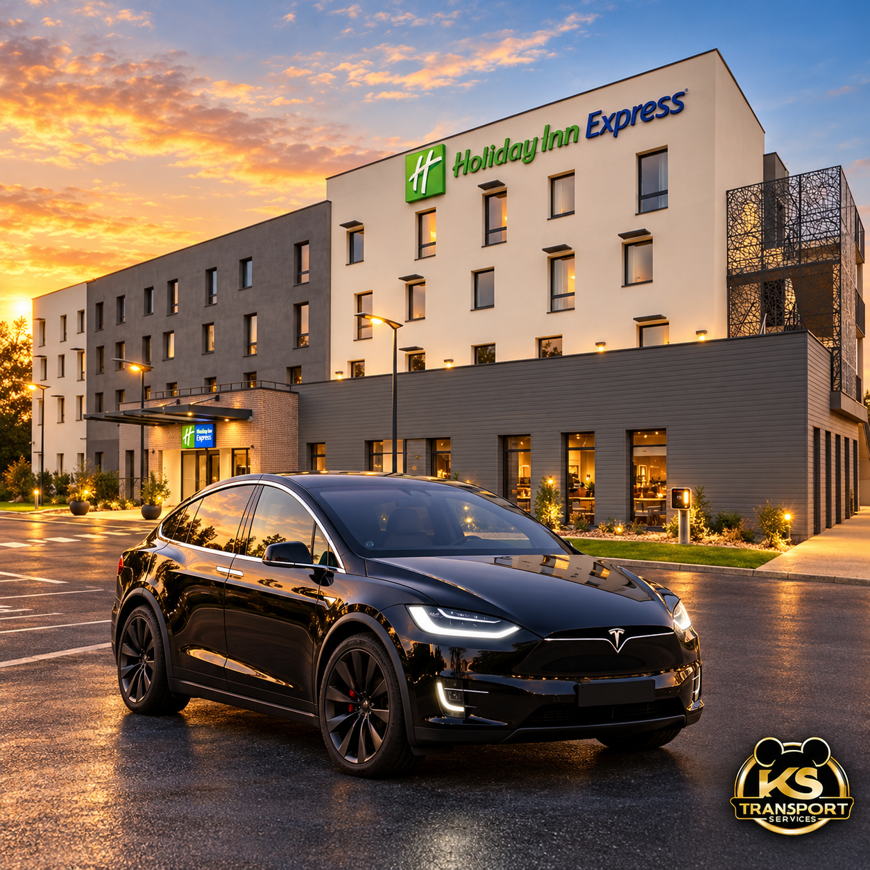Traslado de CDG a Holiday Inn Express Marne-la-Vallée Val d’Europe en Tesla Model X con KS Transport Services